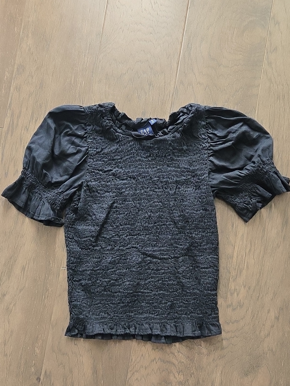 GAP Black Smocked Puff Sleeve Blouse